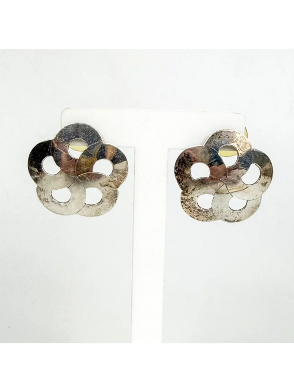 Artisan Sterling Silver Handmade Floral Cut Out Earrings Pierced Signed